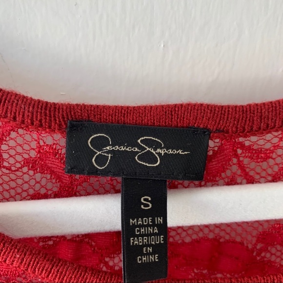 Jessica Simpson Red Sweater Lace Fit & Flare Dress Size Small EUC - Picture 2 of 6